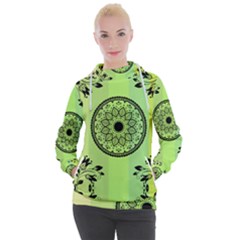 Green Grid Cute Flower Mandala Women s Hooded Pullover