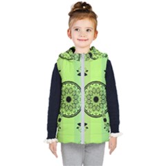 Green Grid Cute Flower Mandala Kids  Hooded Puffer Vest