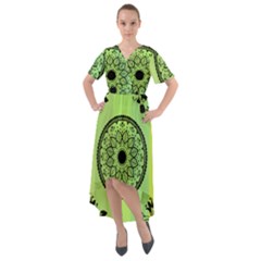 Green Grid Cute Flower Mandala Front Wrap High Low Dress by Magicworlddreamarts1