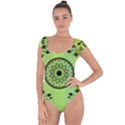 Green Grid Cute Flower Mandala Short Sleeve Leotard  View1