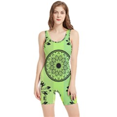 Green Grid Cute Flower Mandala Women s Wrestling Singlet by Magicworlddreamarts1