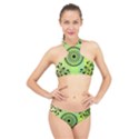 Green Grid Cute Flower Mandala High Neck Bikini Set View1