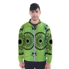 Green Grid Cute Flower Mandala Men s Windbreaker