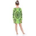 Green Grid Cute Flower Mandala Kids  Long Sleeve Dress View2