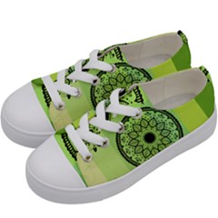 Green Grid Cute Flower Mandala Kids  Low Top Canvas Sneakers by Magicworlddreamarts1