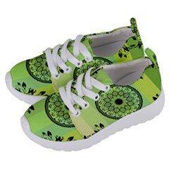 Green Grid Cute Flower Mandala Kids  Lightweight Sports Shoes by Magicworlddreamarts1