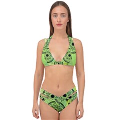 Green Grid Cute Flower Mandala Double Strap Halter Bikini Set