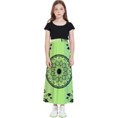 Green Grid Cute Flower Mandala Kids  Flared Maxi Skirt by Magicworlddreamarts1