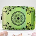 Green Grid Cute Flower Mandala Make Up Pouch (Medium) View1