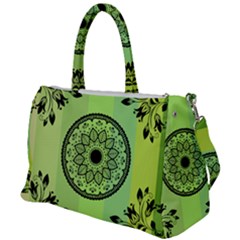 Green Grid Cute Flower Mandala Duffel Travel Bag by Magicworlddreamarts1