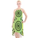 Green Grid Cute Flower Mandala High-Low Halter Chiffon Dress  View1