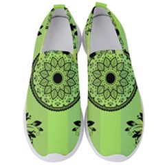 Green Grid Cute Flower Mandala Men s Slip On Sneakers by Magicworlddreamarts1