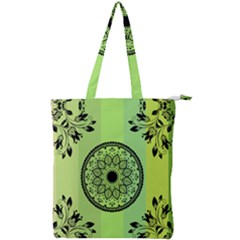 Green Grid Cute Flower Mandala Double Zip Up Tote Bag by Magicworlddreamarts1