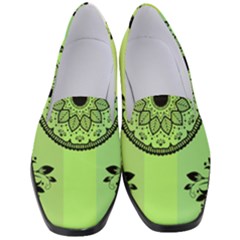 Green Grid Cute Flower Mandala Women s Classic Loafer Heels by Magicworlddreamarts1