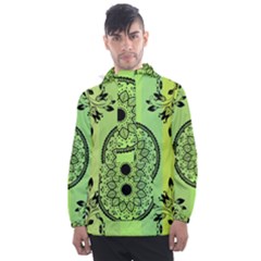 Green Grid Cute Flower Mandala Men s Front Pocket Pullover Windbreaker