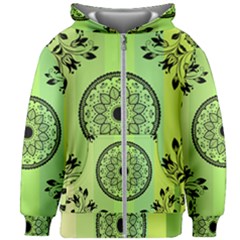 Green Grid Cute Flower Mandala Kids  Zipper Hoodie Without Drawstring