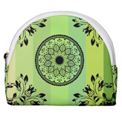 Green Grid Cute Flower Mandala Horseshoe Style Canvas Pouch