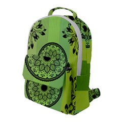 Green Grid Cute Flower Mandala Flap Pocket Backpack (large) by Magicworlddreamarts1