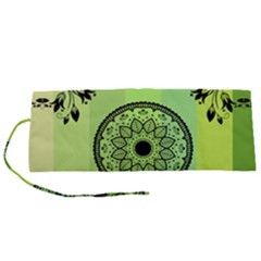 Green Grid Cute Flower Mandala Roll Up Canvas Pencil Holder (s) by Magicworlddreamarts1