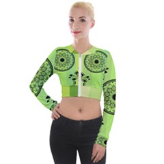 Green Grid Cute Flower Mandala Long Sleeve Cropped Velvet Jacket by Magicworlddreamarts1