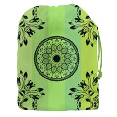 Green Grid Cute Flower Mandala Drawstring Pouch (3xl) by Magicworlddreamarts1