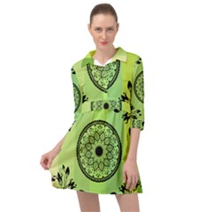 Green Grid Cute Flower Mandala Mini Skater Shirt Dress by Magicworlddreamarts1