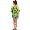 Green Grid Cute Flower Mandala Off Shoulder Short Sleeve Top View2