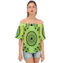 Green Grid Cute Flower Mandala Off Shoulder Short Sleeve Top View1