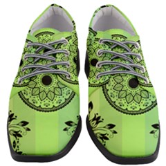 Green Grid Cute Flower Mandala Women Heeled Oxford Shoes by Magicworlddreamarts1