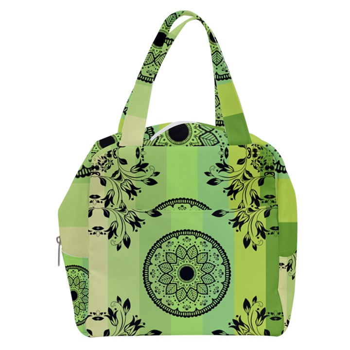 Green Grid Cute Flower Mandala Boxy Hand Bag