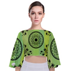 Green Grid Cute Flower Mandala Tie Back Butterfly Sleeve Chiffon Top by Magicworlddreamarts1