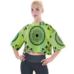 Green Grid Cute Flower Mandala Mock Neck Tee