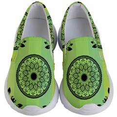 Green Grid Cute Flower Mandala Kids Lightweight Slip Ons by Magicworlddreamarts1