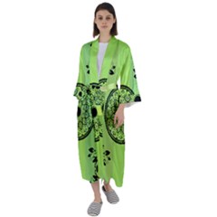 Green Grid Cute Flower Mandala Maxi Satin Kimono by Magicworlddreamarts1