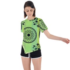 Green Grid Cute Flower Mandala Asymmetrical Short Sleeve Sports Tee by Magicworlddreamarts1