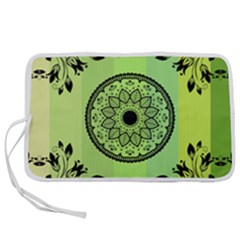 Green Grid Cute Flower Mandala Pen Storage Case (s) by Magicworlddreamarts1