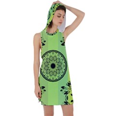 Green Grid Cute Flower Mandala Racer Back Hoodie Dress by Magicworlddreamarts1