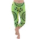 Green Grid Cute Flower Mandala Lightweight Velour Capri Yoga Leggings View1