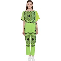 Green Grid Cute Flower Mandala Batwing Lightweight Jumpsuit by Magicworlddreamarts1