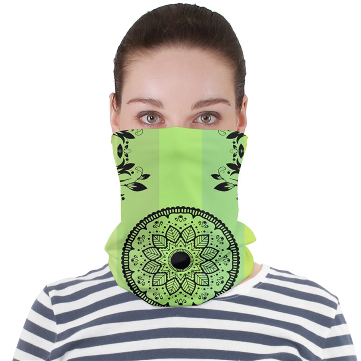 Green Grid Cute Flower Mandala Face Seamless Bandana (Adult)