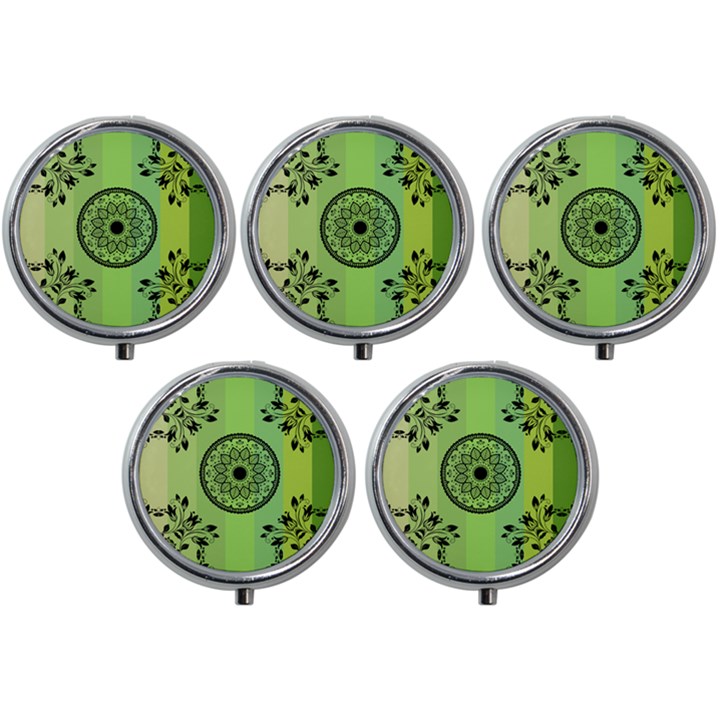 Green Grid Cute Flower Mandala Mini Round Pill Box (Pack of 5)