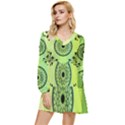 Green Grid Cute Flower Mandala Tiered Long Sleeve Mini Dress View1