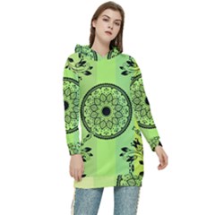 Green Grid Cute Flower Mandala Women s Long Oversized Pullover Hoodie