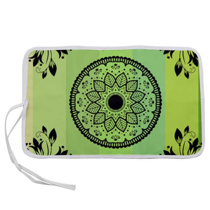 Green Grid Cute Flower Mandala Pen Storage Case (M)