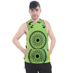 Green Grid Cute Flower Mandala Men s Sleeveless Hoodie by Magicworlddreamarts1