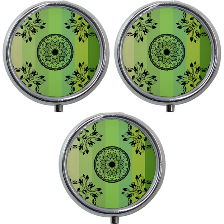 Green Grid Cute Flower Mandala Mini Round Pill Box (Pack of 3)