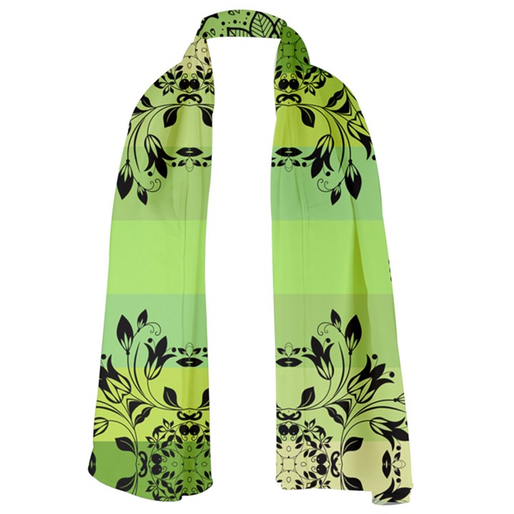 Green Grid Cute Flower Mandala Long Sheer Chiffon Scarf 