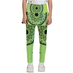 Green Grid Cute Flower Mandala Kids  Skirted Pants by Magicworlddreamarts1