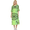 Green Grid Cute Flower Mandala Double Cuff Midi Dress View1