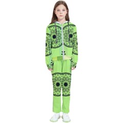 Green Grid Cute Flower Mandala Kids  Tracksuit by Magicworlddreamarts1